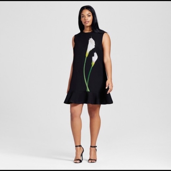 Plus Size Victoria Beckham Black Calla Lilly Dress - Picture 4 of 7